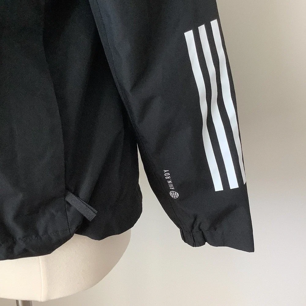 Adidas Women's 3-Stripes Rain Rdy Jacket Black H65759 Flaw: Missing Zipper Pull - Picture 4 of 14